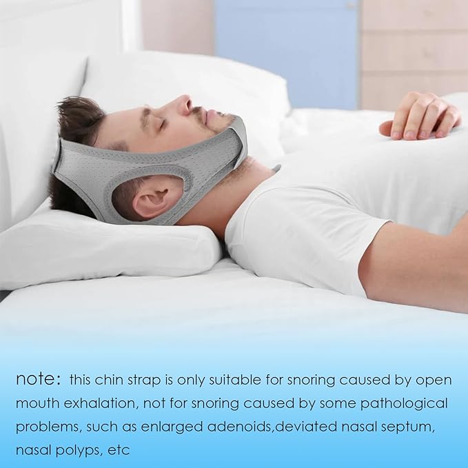 Forzacx Anti Snoring Chin Strap - Light Breathable Cpap Chin Strap Snoring Solution, Comfortable Chin Portion Widen Softer, Efficient Reduce Snoring, Adjustabl Sleep Chin Strap for Men Women - Grey