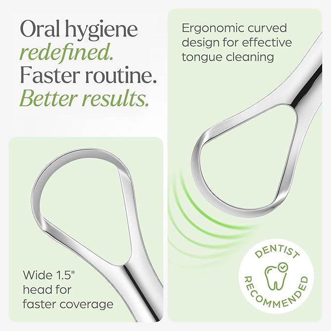 Tongue Scraper for Adults with Holder (2 Pack) - Metal Tongue Scraper for Tongue Cleaning and Reducing Bad Breath - Stainless Steel Tongue Scraper for Adults, Tongue Cleaner for Adults
