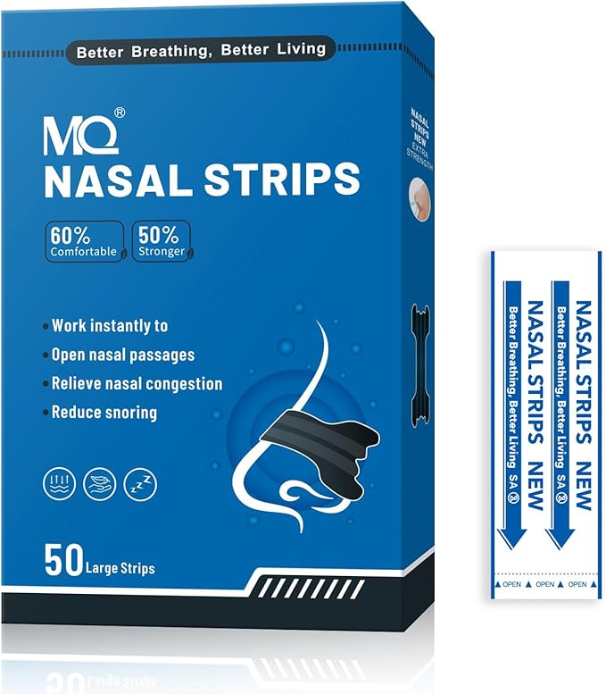 MQ 50ct Nasal Strips for Snoring Black Nose Strips for Breathing Extra Strength Snore Strips to Open Nasal Passages, Relieve Nasal Congestion