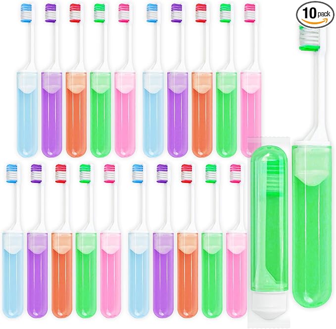 Travel Size Toothbrush Bulk Disposable Toothbrushes Individually Wrapped ,Mini Toothbrush With Toothbrush Cover Folding Toothbrushes Camping Toothbrush for Camping,Hiking,Traveling,School (10)