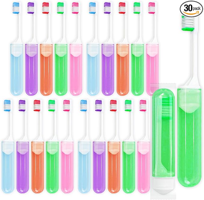 Travel Size Toothbrush Bulk Disposable Toothbrushes Individually Wrapped ,Mini Toothbrush With Toothbrush Cover Folding Toothbrushes Camping Toothbrush for Camping,Hiking,Traveling,School (30)