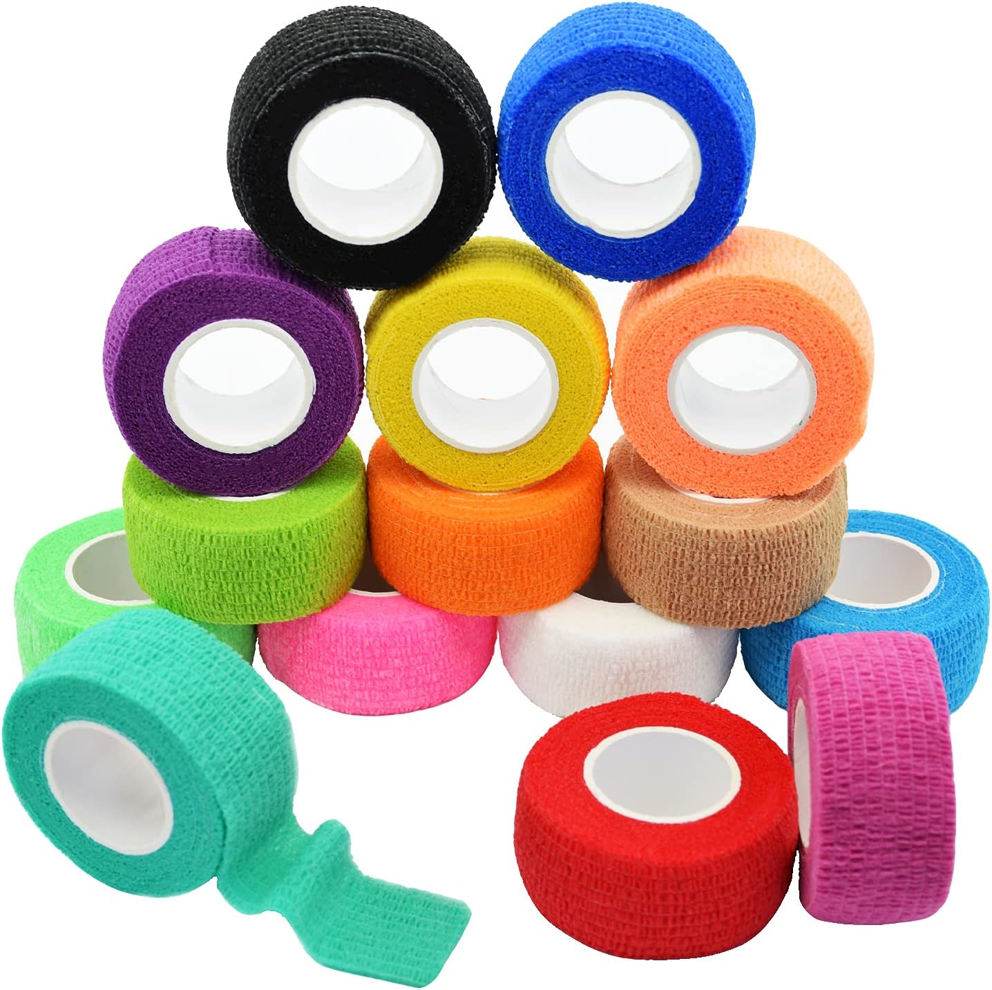 15 Pack Cohesive Wrap 1 Inch x 5 Yards Self Adherent Vet Tape for Pets, Elastic Self Adhesive Bandage Wrap for Sports, Finger, Wrist, Ankle (1 Inch, 15 Colors)