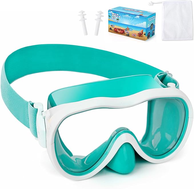 Kids Swim Goggles with Nose Cover, Anti-Leak Swim Mask with Elastic Fabric Strap, UV Protection Swimming Goggles for Kids