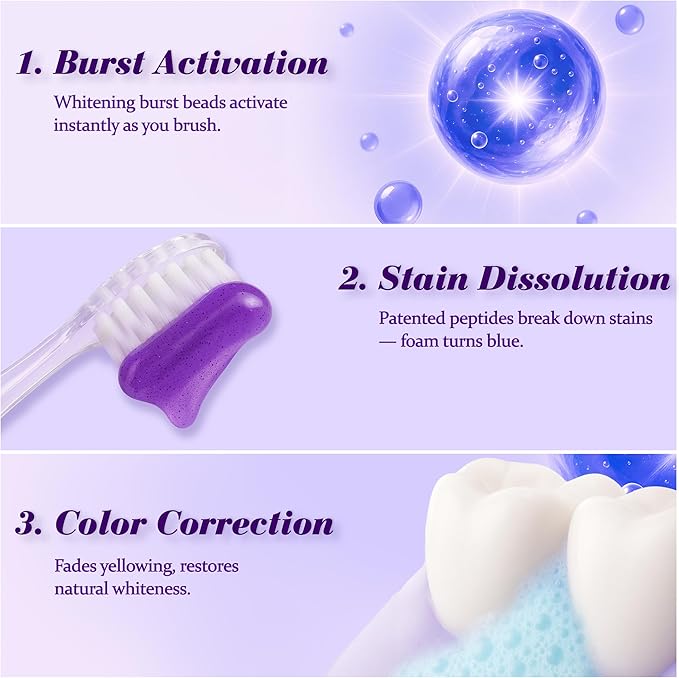 VIELLA POP Purple Toothpaste, Active Antimicrobial Peptide Purple to Blue Foam Whitening Toothpastes with Niacinamide, Fluoride Free, Passion Fruit & Mint Flavor, Appropriate for Sensitive Teeth (2)
