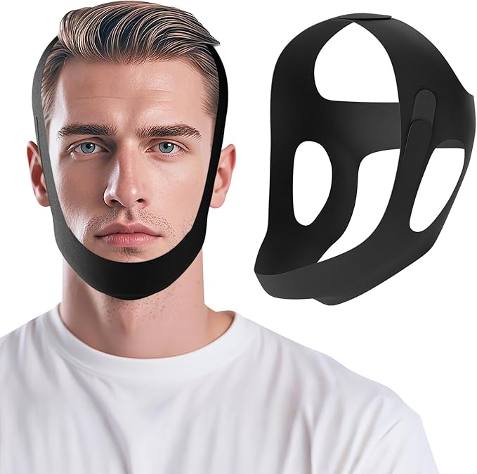 OHELEEP Anti Snore Chin Strap for CPAP Users, Snore Stopper Adjustable, Chin Strap for Sleeping Comfortable Stop Snoring Solution, Anti Snoring Devices Breathable and Reusable, Black, M
