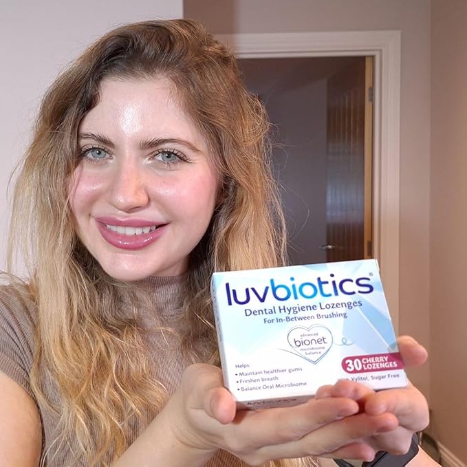 Luv Biotics Sugar Free Cherry Lozenges with Dental Probiotics, Xylitol & Aloe Vera for Bad Breath, Halitosis, Gum Health, Dry Mouth & Oral Care – 30 Lozenges