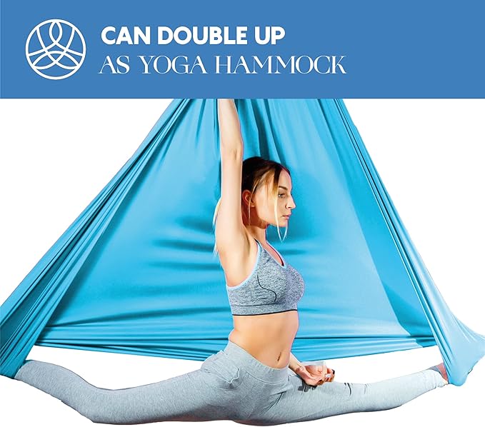 Aerial Silks Starter Kit - Durable 9 Yards of Aerial Yoga Hammock with Hardware & Guide - Aerial Swing for Acrobatic Flying Yoga & All Levels (Aerial Rigging Point Up to 13ft)