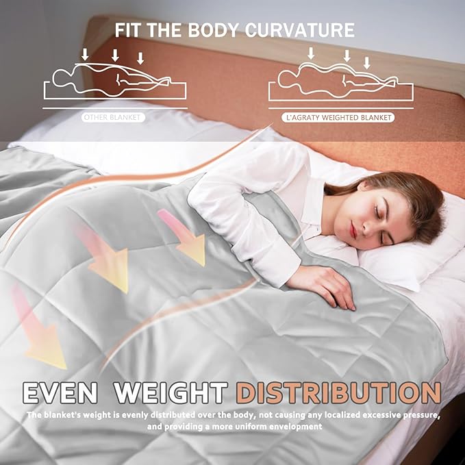 L'AGRATY Weighted Blanket - 60"x80", 15lbs Soft Breathable Heavy Blanket with Minky Material and Glass Beads for Adults, All-Season