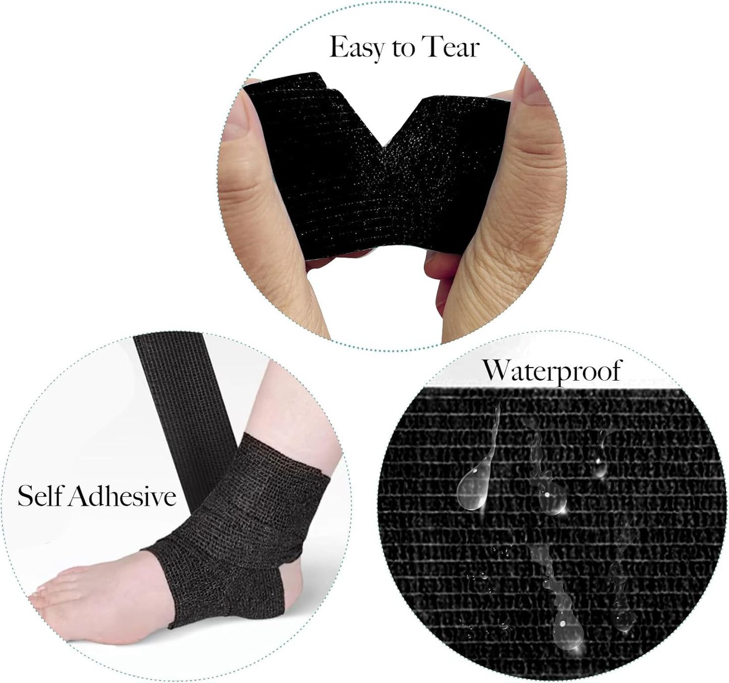48 Rolls Self Adhesive Bandage Wrap 2 inch Cohesive Bandage Wrap Stretch Bandages Wraps Tape Black Elastic Self-Adherent Tape for Wrist Ankle Sports Swelling Sprains