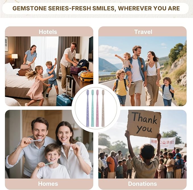 100 Pack Premium Disposable Toothbrush with Tongue Scraper – Individually Wrapped Bulk Travel Toothbrushes, Soft Bristles for Guests, Hotel, Vacation Rental, Home & On The Go,4 Colors