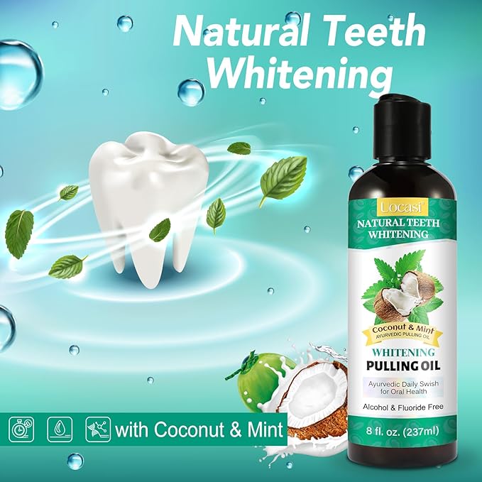 Coconut Oil Pulling for Teeth - 2 Pack, Coconut Oil Mouthwash, Natural Oral Care, Fights Bad Breath, Mouthwash Alcohol Free, Dye Free, PH Balanced, Mint Flavor, 16 Oz
