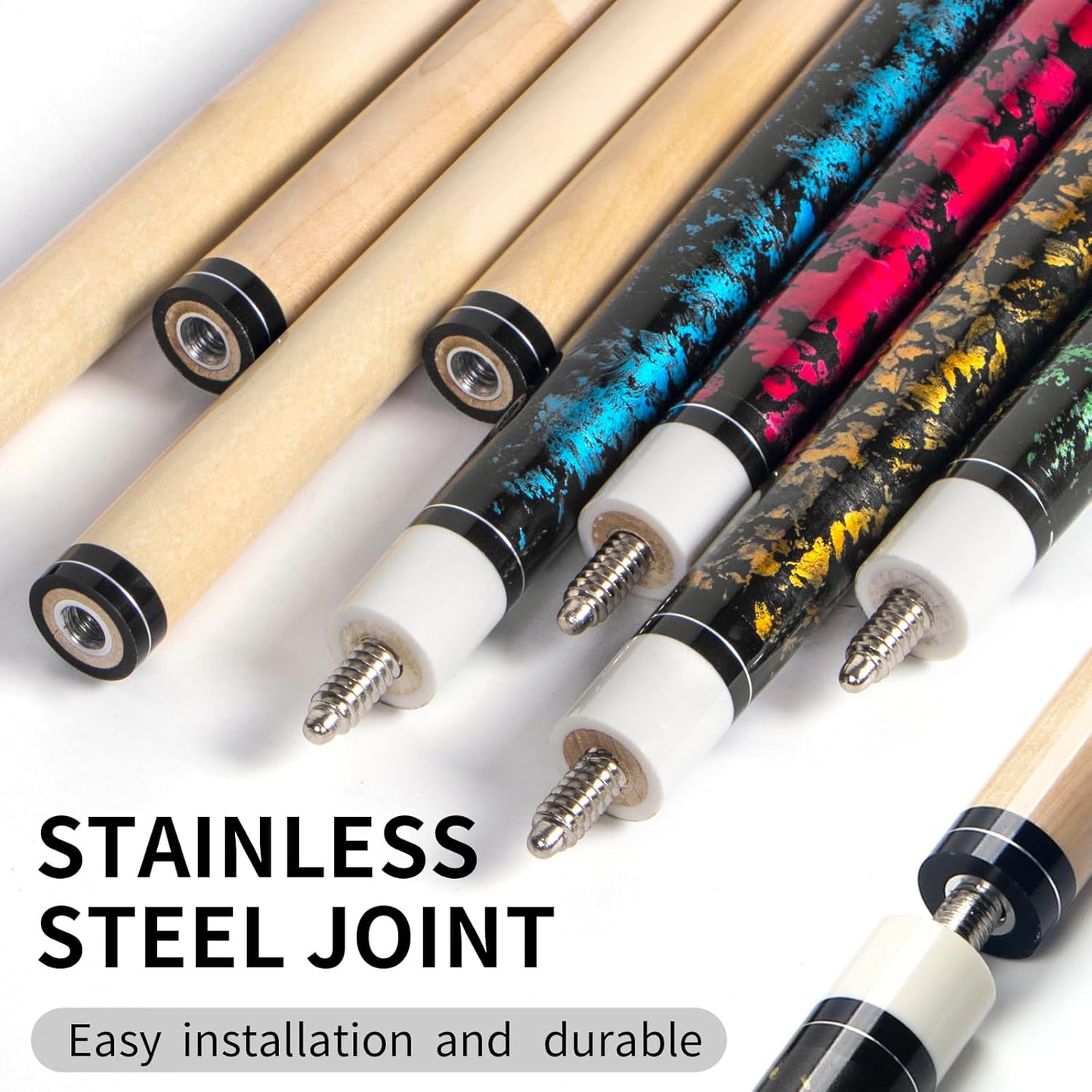 LOTKEY Pool Cue Set of 4-58 Inch 18~21 oz Canadian Maple Professional Billiard Cue Sticks, Pool Cue Stick with Extra 2 Pool Chalks, Pool Sticks for Adults, Durable, for Billiard Players