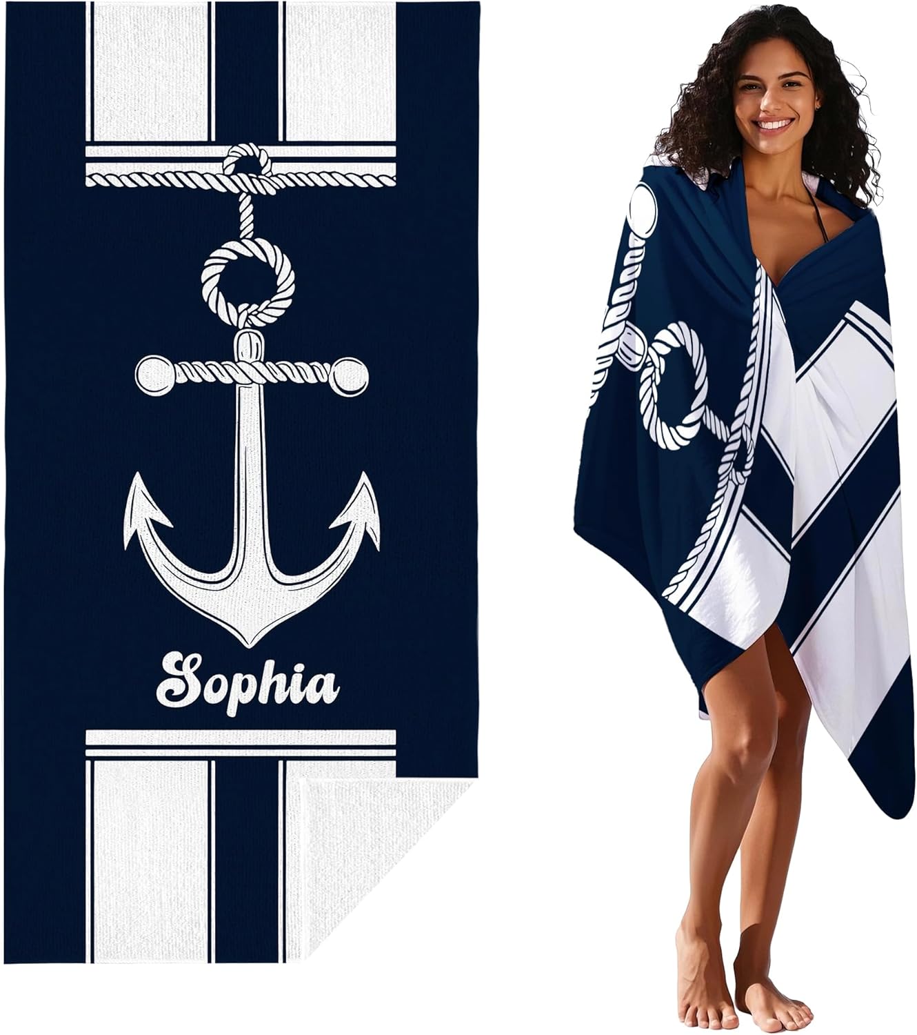 JML Personalized Beach Towel with Name, Custom Anchor Beach Towel, Customized Microfiber Pool Towel, Quick Dry & Absorbent Swim Towel for Adult,Anniversary, Birthday, Summer Holiday,Vacation