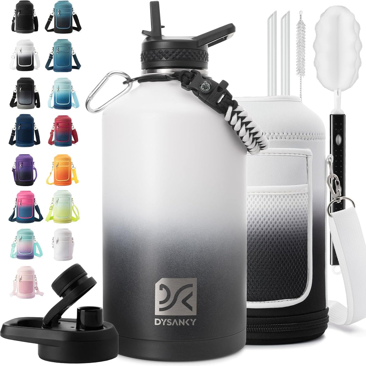 1 Gallon Water Bottle Insulated | Thickened Stainless Steel Vacuum Metal Water Jug | Portable Sports Large for Gym and Hiking with Straw, Carrier Bag, Handle Strap | BPA-Free 128 oz