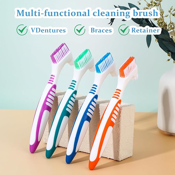 10 Pcs Denture Brush for False Teeth Denture Care Cleaning Brush Double Sided Toothbrush Portable Soft Multi-Layered Bristles Cleaner Brushes Ergonomic Rubber Handle