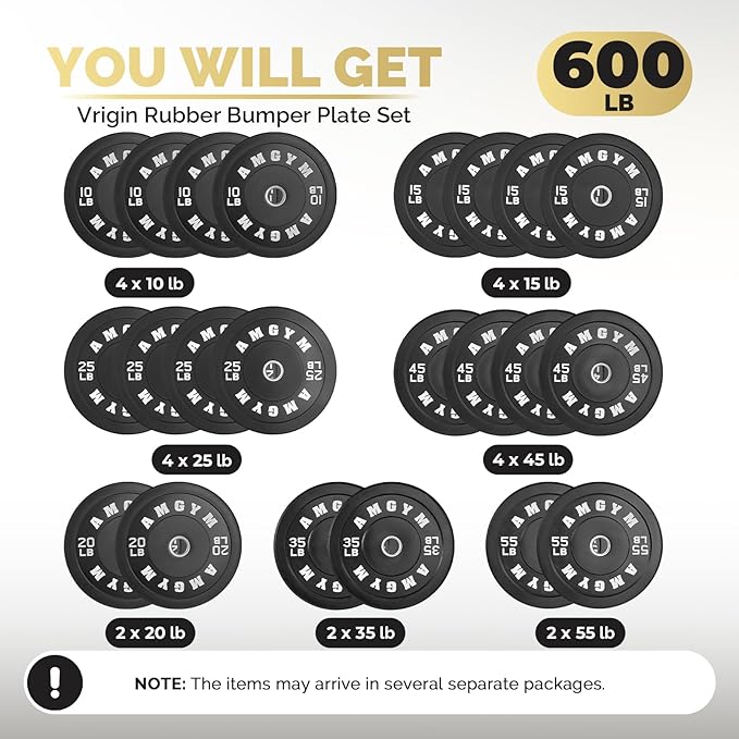 2 Inch Bumper Plates，10-500lbs，Barbell Rubber Olympic Weight Plates Set for Home Gym, Strength Training & Weight Lifting, Multiple Options Colors