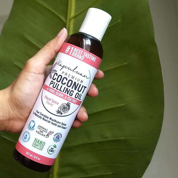 Kapuluan Coconut Oil Pulling for Teeth and Gums Mouthwash, 100% Pure and Natural, Non-GMO, Ayurvedic – Refreshing Rose Clove Essential Oils