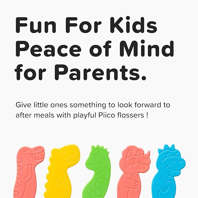 Piico Unflavored Kids Floss - No Fluoride Dual Line Dental Floss Picks - Fun Oral Care in Colorful Floss Sticks Design - Kids Flossers Prevent Tooth Decay & Gum Disease - 240 Count Dino & Travel Case