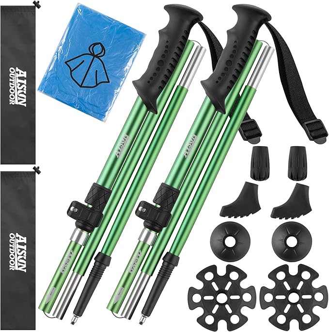 AISUNOURDOOR Lightweight Adjustable Trekking Poles, Aluminum Collapsible Travel Hiking or Walking Sticks for Women Children, with One Disposable Raincoat