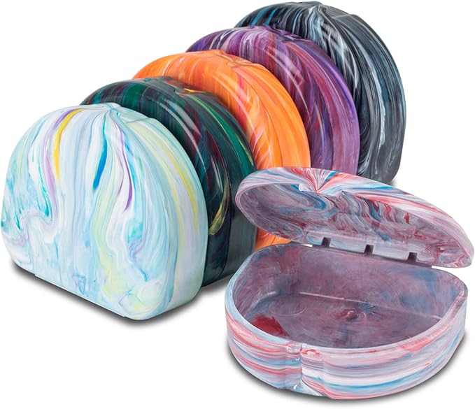 Practicon Designer Marble Retainer Cases, Clear Aligner Case, Dental Orthodontic Retainer Boxes, Mouth Guard Holder, 6 Pack