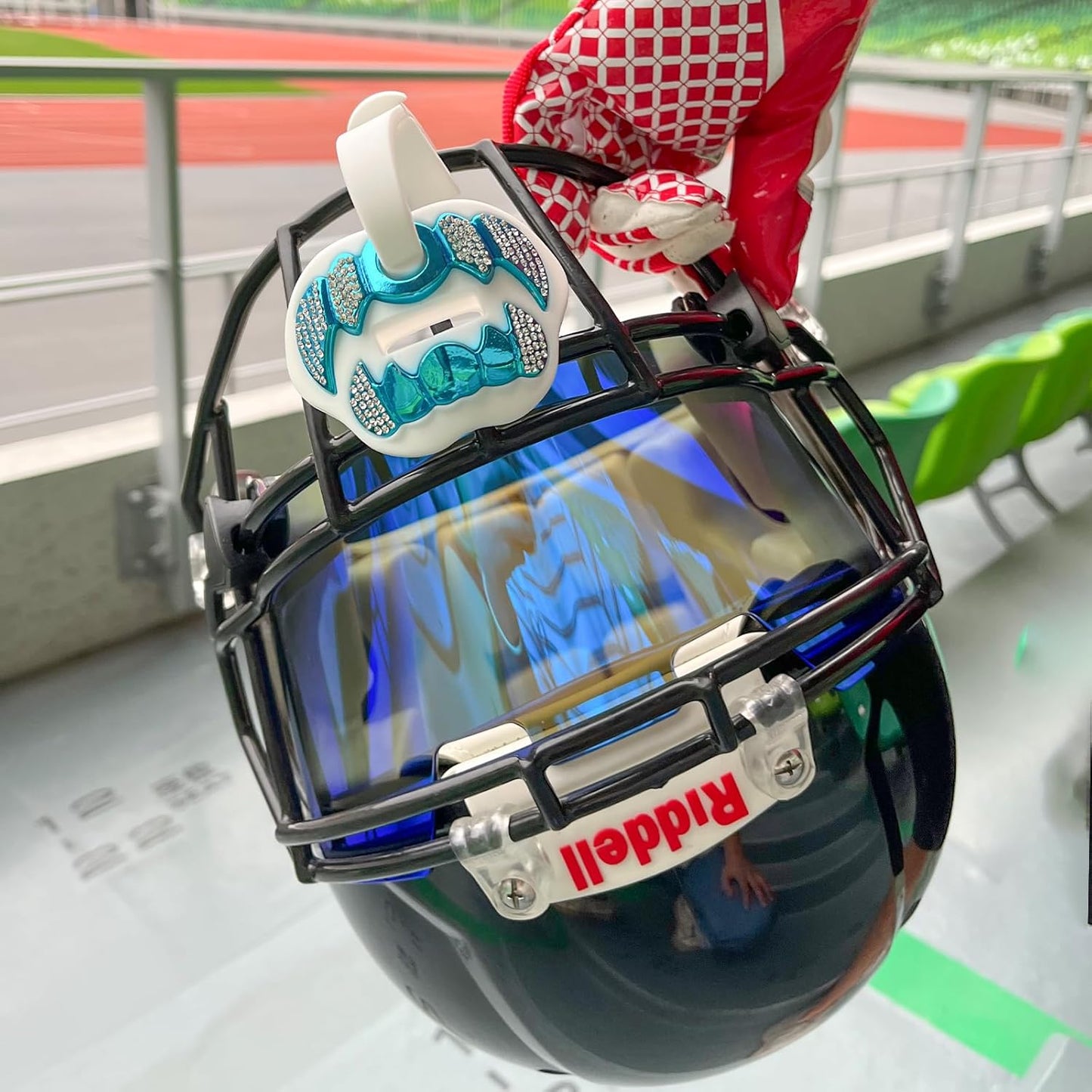 LeCool Football Mouth Guard with Connected Strap- 3D Beast Chrome Adult and Youth Mouth Guard-Mouth Piece for Sports for Maximum Air Flow and Teeth Protection