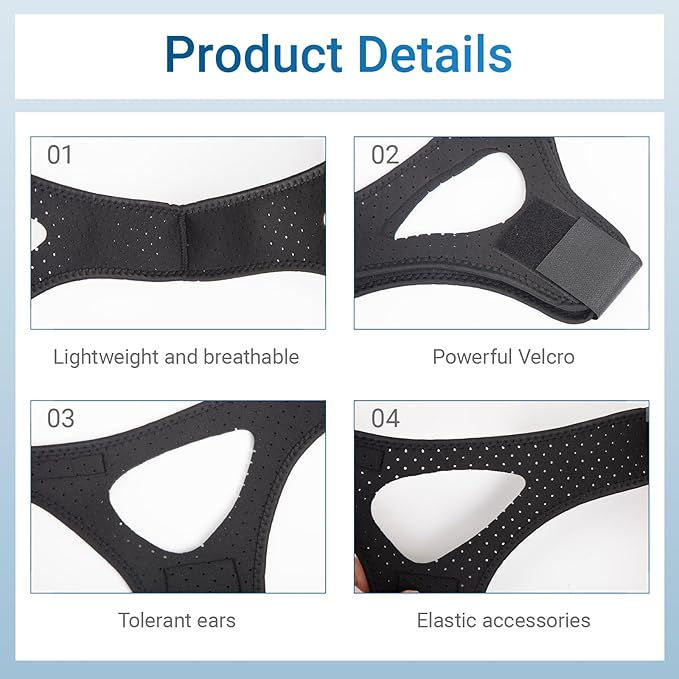 Chin Strap for Sleeping Comfortable Stop Snoring Solution, Snore Stopper Adjustable,Anti Snoring Devices Breathable and Reusable, Anti Snore Chin Strap for CPAP Users,M,Black
