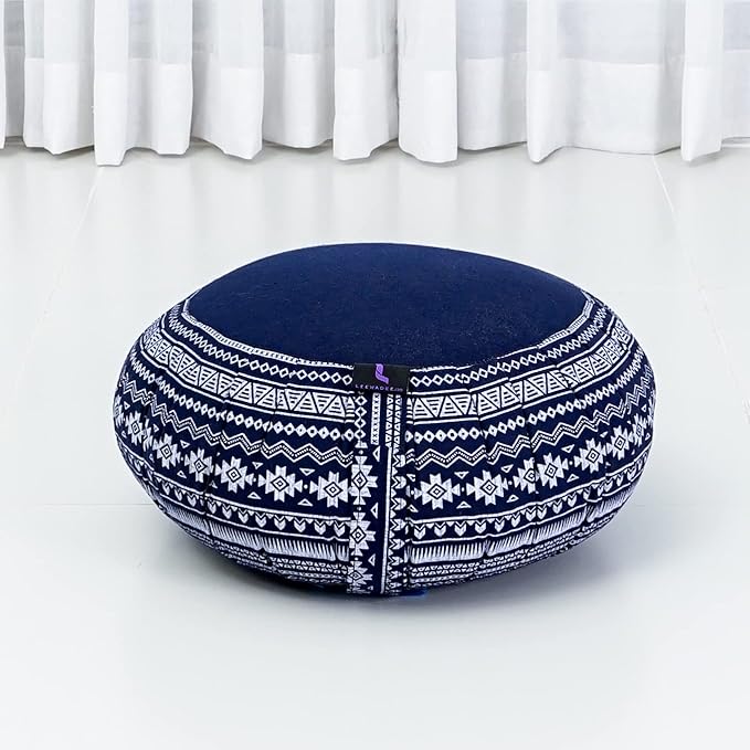Leewadee Meditation Cushion Set – 1 Round Zafu Meditation Pillow and 1 Square Roll-Up Zabuton Meditation Mat, Pillows Bundle Filled with Kapok