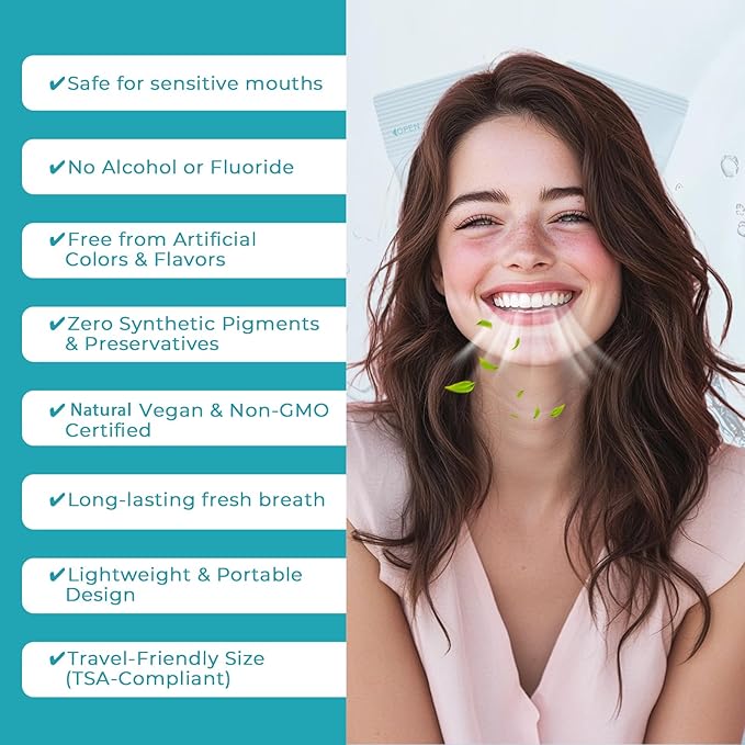 Travel-Size Alcohol & Fluoride Free Mint Mouthwash Packets, 60 Individually Wrapped Portable Packs for Adults, Fresh Breath Mint Flavored Mouthwash for Oral Hygiene, 0.63 Fl Oz Each