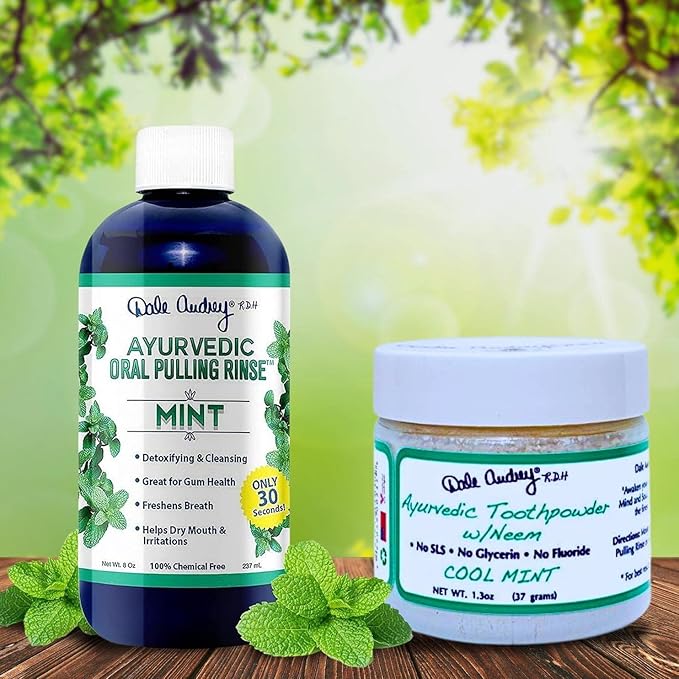 Ayurvedic Organic Mint Sesame Oil Pulling & Remineralizing Tooth Powder | Mint Flavored Organic Oral Rinse Mouthwash | Tooth Powder for Instant Teeth Whitening, Free Bundle Pack-8 FL Oz (Bottle)