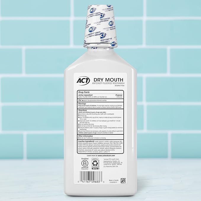 ACT Dry Mouth Anticavity Zero Alcohol Fluoride Mouthwash, Soothing Mint, 33.8 fl. oz.