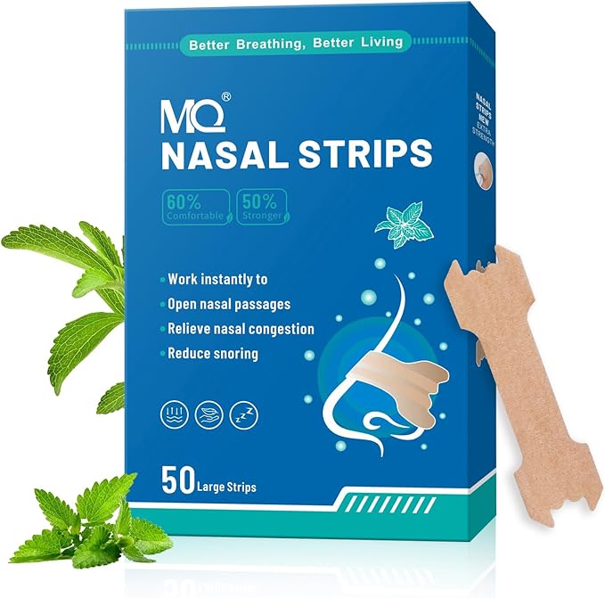 MQ 100ct Nasal Strips for Snoring Mint Scent Nose Strips for Breathing Extra Strength Snore Strips to Open Nasal Passages, Relieve Nasal Congestion