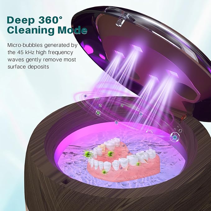 Voraiya Dental Ultrasonic Retainer Cleaner Machine, 45kHz Denture Cleaning Pod with 4 Modes Digital Timer for Aligner, Mouth Night Guard, Braces, Toothbrush, Jewelry, Ring