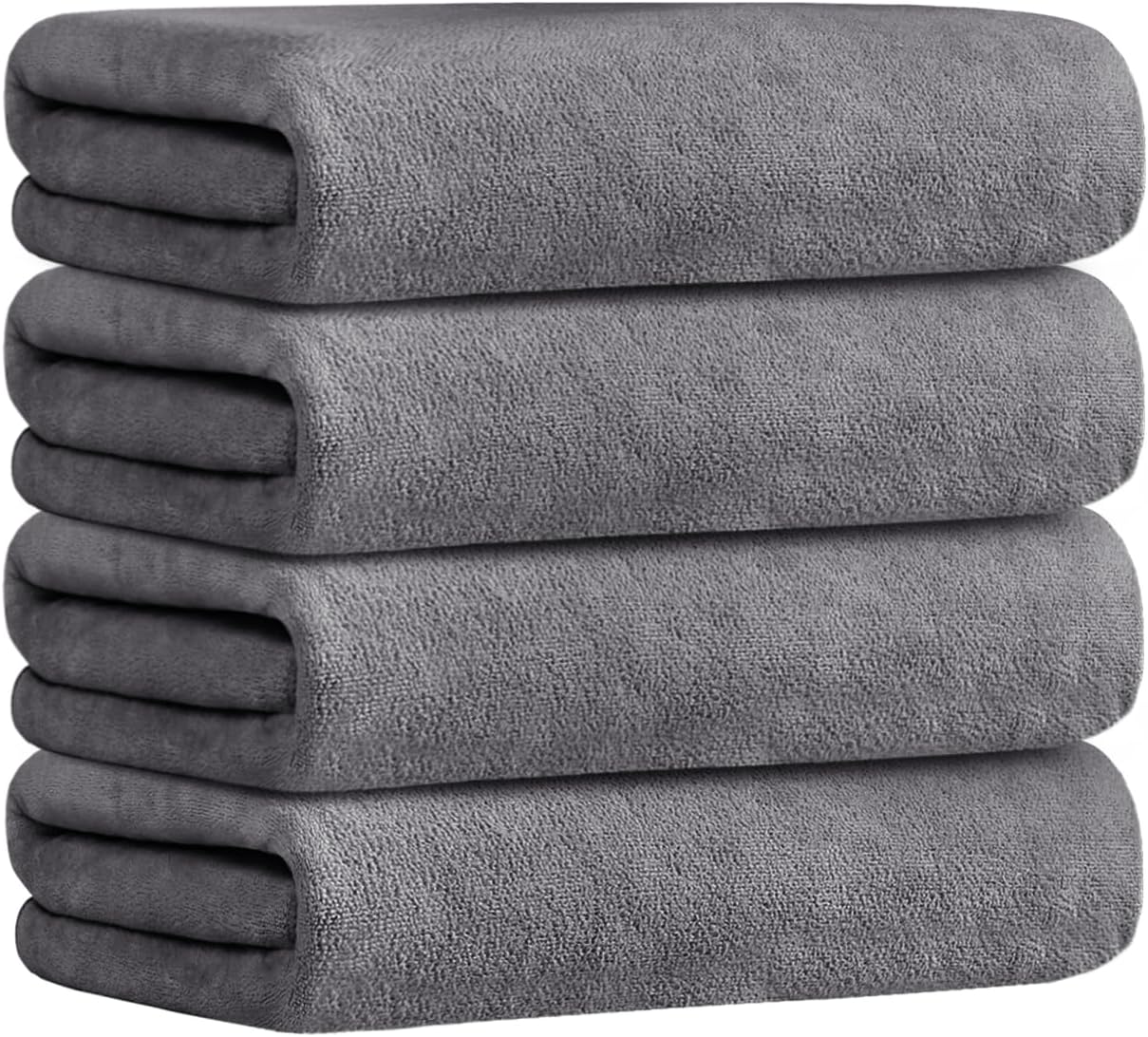 JML Microfiber Towels, Bath Towel Set 4 Pack, 27" x 55" - Super Absorbent, Fast Drying Bathroom Towel for Hair, Swimming, Fitness, Sport, Yoga -Grey