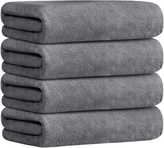 JML Microfiber Towels, Bath Towel Set 4 Pack, 27" x 55" - Super Absorbent, Fast Drying Bathroom Towel for Hair, Swimming, Fitness, Sport, Yoga -Grey
