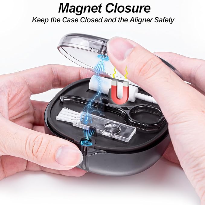 Dental Retainer Box Case Orthodontic Retainer Container with Removal Tool, Chew and Travel Brush, Double-layer Mouth Guard Holder Container Case with Mirror - Transparent Black