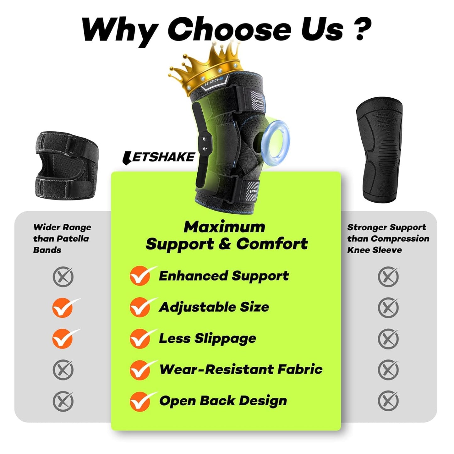 LETSHAKE Hinged Knee Brace for Men Women Adjustable Knee Support with Side Stabilizers for Knee Pain Relief, Meniscus Tear, Arthritis Pain and Support Plus Size ACL Knee Braces (X-Large)