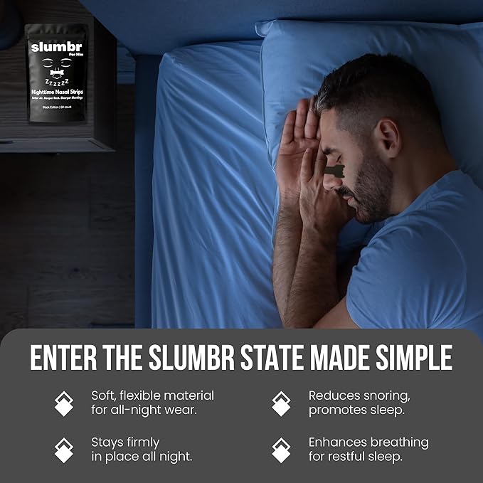 Nasal Strips for Breathing (60 Count) – Extra-Strength Grid Adhesive – Built for Nighttime Comfort, Clear Breathing & Consistent Sleep Routines (for Him - Black)