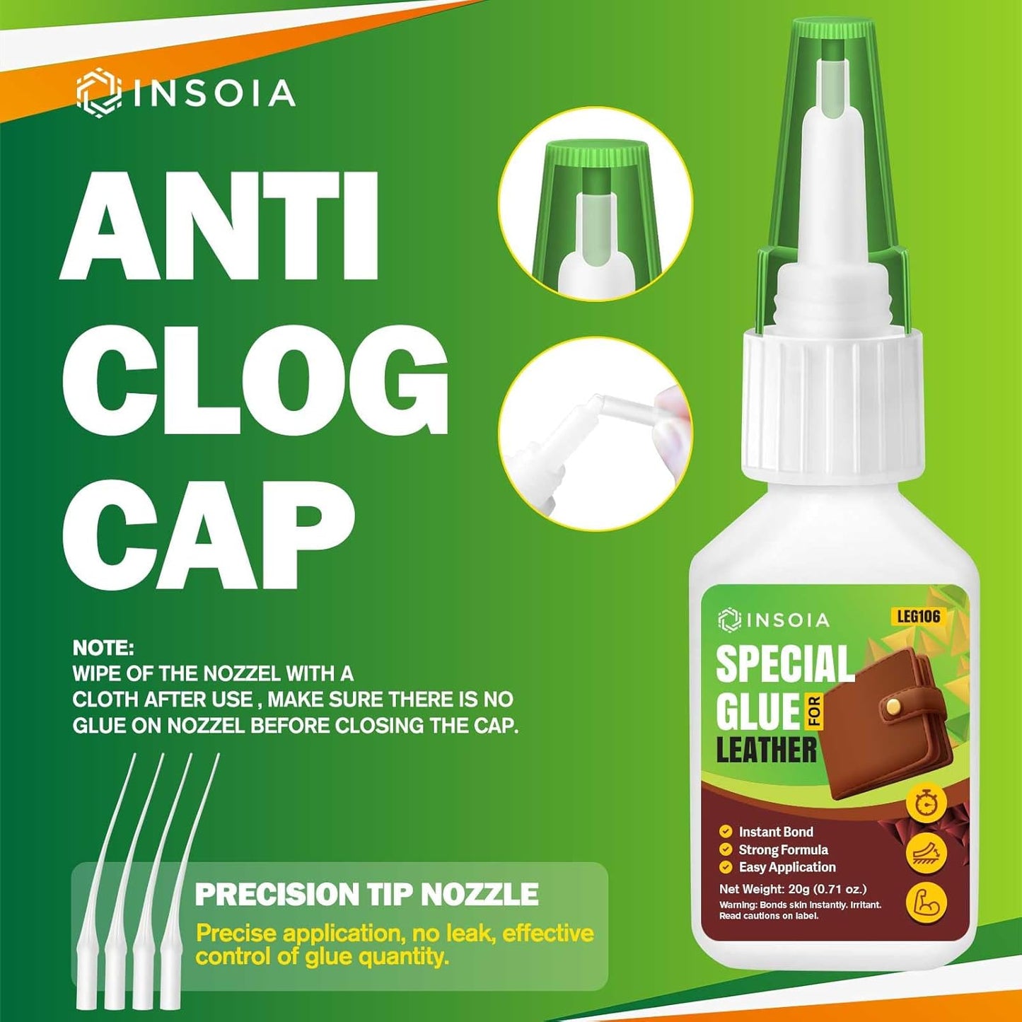 Leather Glue Repair, 20g Strong Adhesive Clear for Crack & Patch Repair Super Glue for Flexible Bonds Waterproof Glue for Purses, Jackets, Bags, Shoes and More