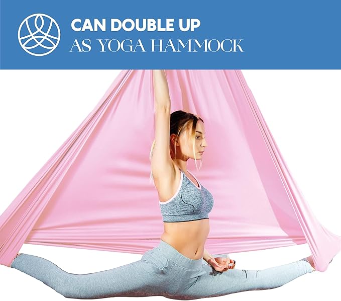 Aerial Silks Starter Kit - Durable 9 Yards of Aerial Yoga Hammock with Hardware & Guide - Aerial Swing for Acrobatic Flying Yoga & All Levels (Aerial Rigging Point Up to 13ft)