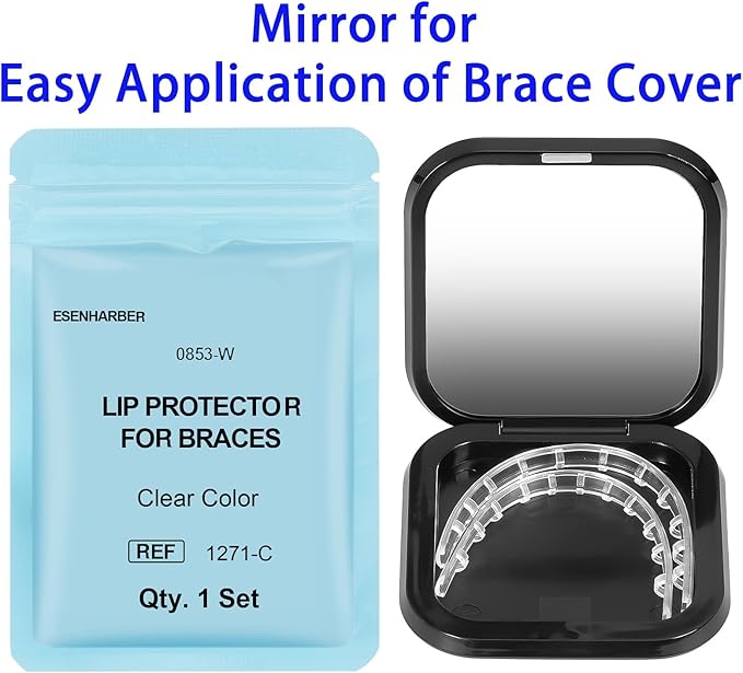 Comfort Cover for Braces - Lip Protector, Lip Cushion, Mouth Guard Clear Teeth Shield Bumper for Brackets, Aligner, Dental Wax Alternative, Soft and Comfortable, in Portable Storage Case with Mirror