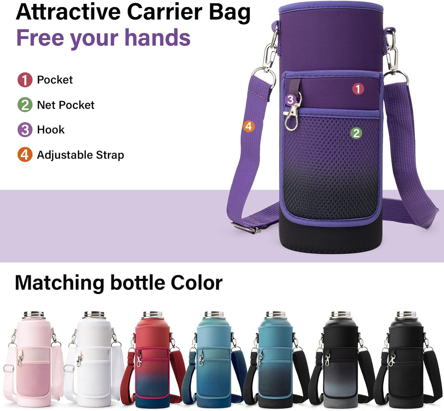 Insulated Water Bottle | Thickened Stainless Steel Vacuum Metal | Portable Sports Water Jug for Gym and Hiking with Straw, Carrier Bag, Handle Strap | BPA-Free 40 oz