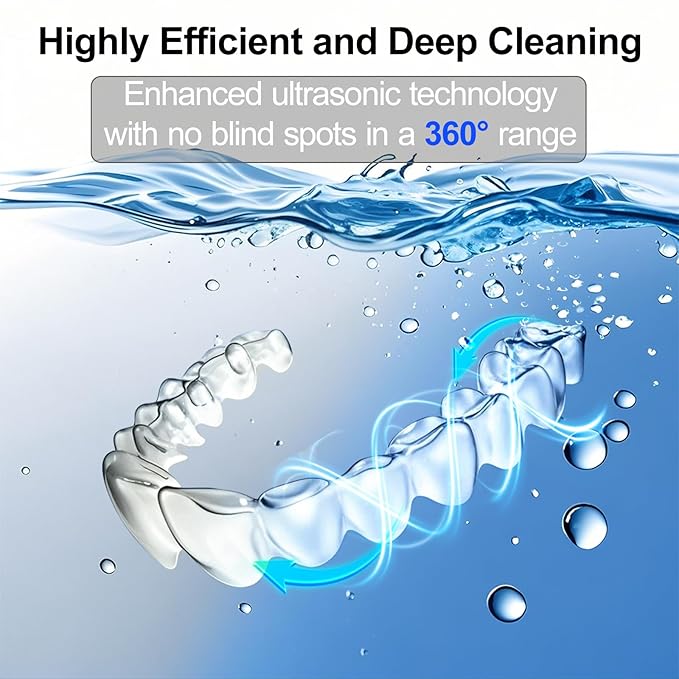 Ultrasonic Retainer Cleaner Machine,Mouth Guard Cleaner,Dental Pod Cleaner/Night Guard Cleaner/Aligner Cleaner Waterproof 3 Powerful Cleaning Modes 180ml-Best Gift for Braces Users/Christmas