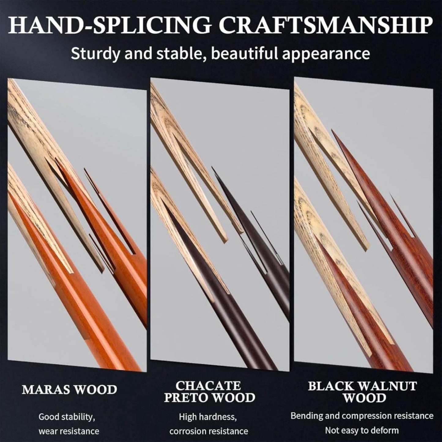 Kmise Pool Cue Set of 3, 57-inch Cue Sticks with 9.5mm Pro Tips, Splicing Process, Handmade from Premium Wood, Pool Sticks for Adults, for Men and Women, Bar Home Taple Sports