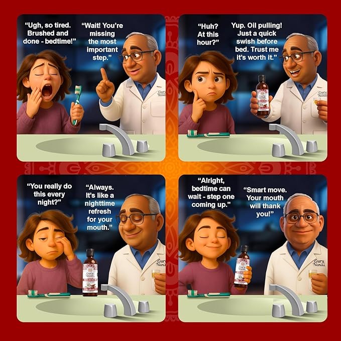 GuruNanda Cinnamon Oil Pulling Mouthwash, Promotes Calmness, with Neem & Ashwagandha for Fresh Breath & Happy Gums, Alcohol-Free, 16 Oz