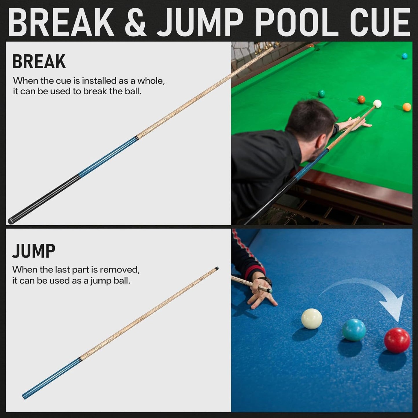 Kmise Break Jump Cue Stick - 21oz 23oz 25oz 28oz Pool Stick for Explosive Breaks and Effortless Jumps, Heavy Hitter Jump&Break Pool Cue with 14mm Pro Breaking Tip, Includes Pool Chalk and Glove