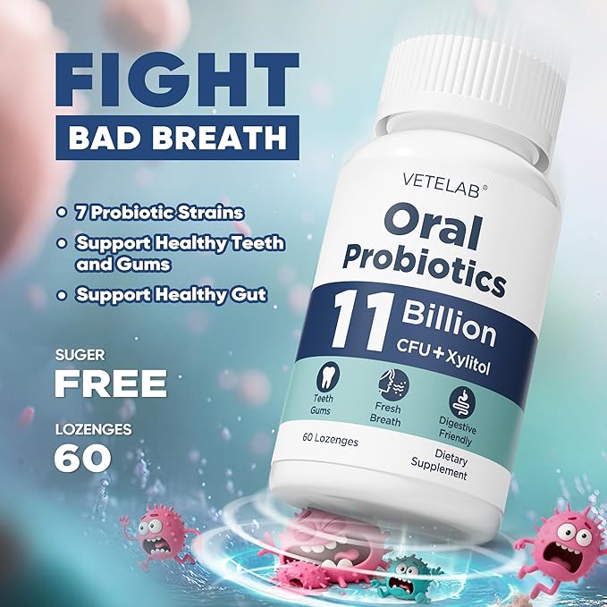 Oral Probiotics for Mouth Bad Breath - 11 Billion CFU Chewable Probiotics for Teeth & Gums, Dry Mouth, Gum Restore, Fresh Breath, Chronic Halitosis & Gut Health, 60 Lozenges