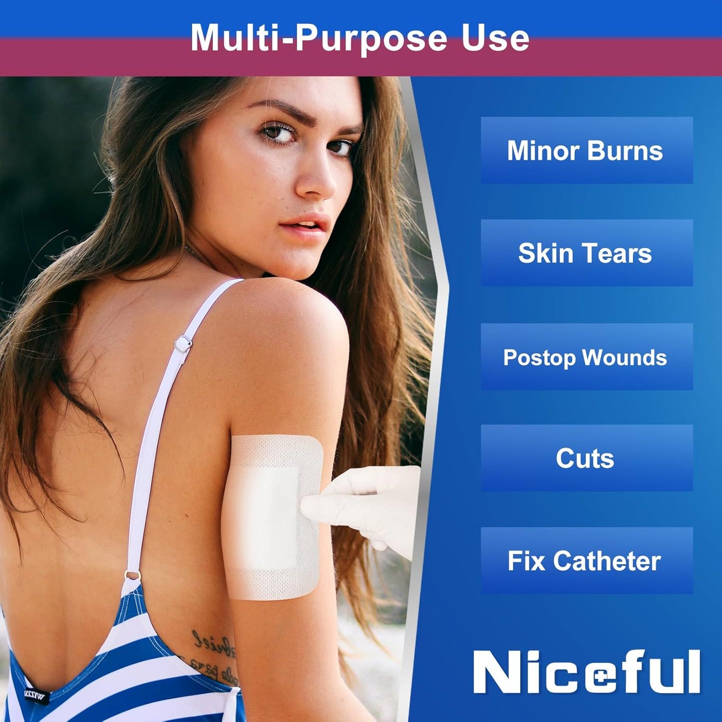 50Pcs Adhesive Gauze Island Dressing 4"x4", Water-Resistant Wound Dressing, Sterile & Absorbent Medical Grade Dressing Pad First Aid Dressing Pads