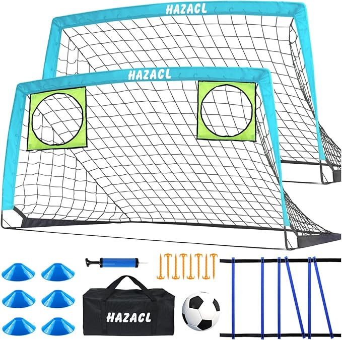 Kids Soccer Goal for Backyard, 6x4 9x5 FT Portable Soccer Nets Pop Up with Ball, Agility Ladder, Cones, Target & Carry Bag for Toddler Youth Outdoor Indoor Training Practice Sports Games Play