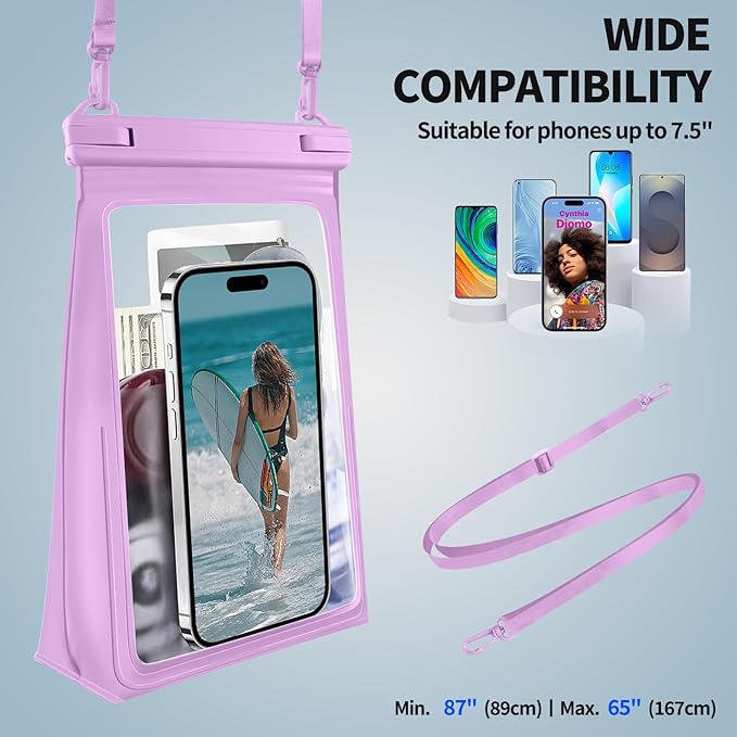 Large Floating Waterproof Phone Pouch, Cell Phone Dry Bag for iPhone 16 15 14 13 Pro Max Galaxy Google All Phones, IPX8 Waterproof Bag for Beach Vacation Purple