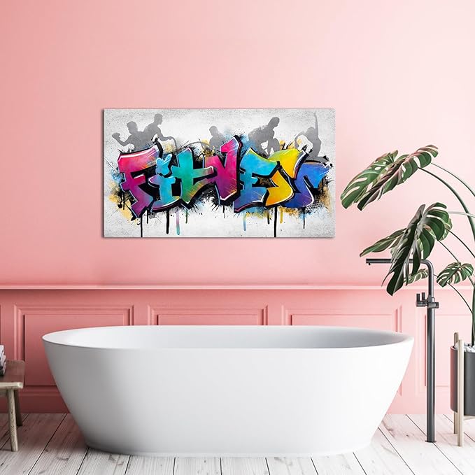 iHAPPYWALL Large Fitness Sports Canvas Wall Art Abstract Colorful Fitness Motivational Life Quote for Gym Workout Room Home Bedroom Office Ready to Hang 20x36inch (Purple)